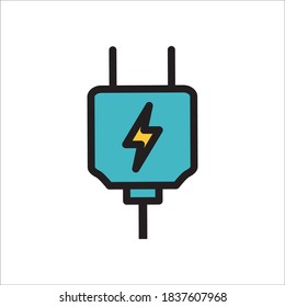 Electric Plug Flat Icon Color Design Vector Template Illustration