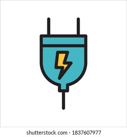 Electric Plug Flat Icon Color Design Vector Template Illustration
