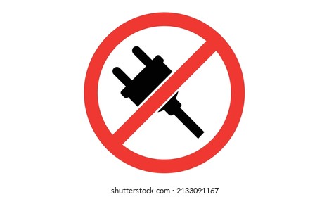 Electric Plug Forbidden Sign. Vector isolated flat editable illustration of icon