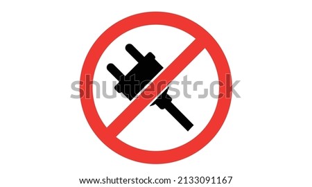 Electric Plug Forbidden Sign. Vector isolated flat editable illustration of icon