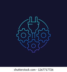 electric plug with gears linear icon