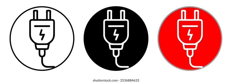 Ícone gráfico de plugue elétrico. Conjunto de sinais de energia elétrica. Ilustração vetorial