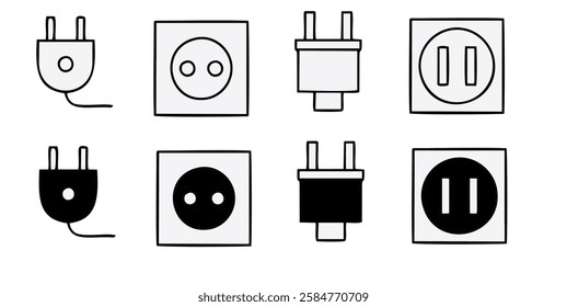 Electric plug graphic icon. Electricity power sign isolated on white background. Vector illustration