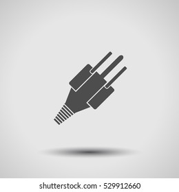 Electric plug gray silhouette type B vector icon with shadow top view on the gradient gray background.