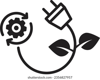 electric plug green energy icon, renewable ecology sustainable technology icon, eco electricity power with leaf, vector illustration