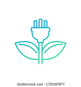 electric plug and green leaves line icon