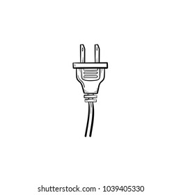 Icono de doodle de contorno dibujado a mano de enchufe eléctrico. Concepto de energía y electricidad. Dibujo vectorial de enchufe eléctrico para impresión, web, móvil e infografía aislados en fondo blanco.