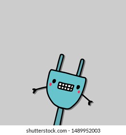 Electric plug hand drawn vector illustration in cartoon style apologizing sorry kawaii background