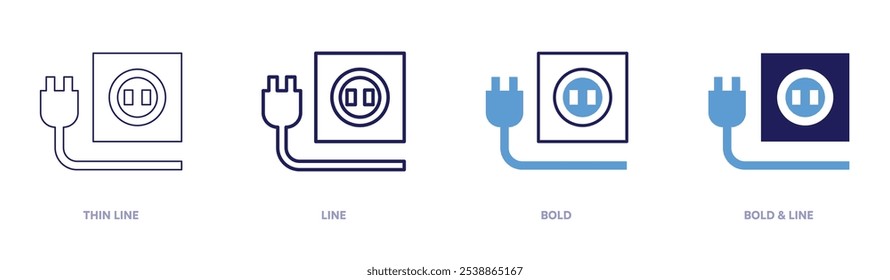 Electric plug icon in 4 different styles. Thin Line, Line, Bold, and Bold Line. Duotone style. Editable stroke.