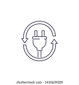 electric plug icon with arrows, line vector