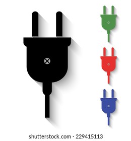 electric plug icon - black and colored (green, red, blue) illustration with shadow