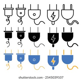 Electric plug icon in black and colored versions.