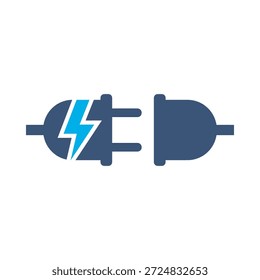 Electric plug icon blue flat vector design socket connection symbol power energy electricity cord graphic element sign