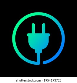 Electric plug icon with cable, Power charging energy sign, Electricity technology and device concept, Isolated on black background, Vector illustration