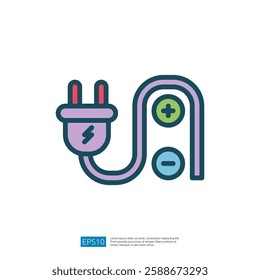 Electric Plug Icon with Cable and Socket Connection for Electrical Power Supply and Energy Transfer in Modern Design