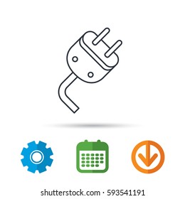 Electric plug icon. Electricity power sign. Cord energy symbol. Calendar, cogwheel and download arrow signs. Colored flat web icons. Vector