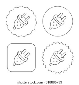 Electric plug icon. European socket sign. Flat circle, star and emblem buttons. Labels design. Vector