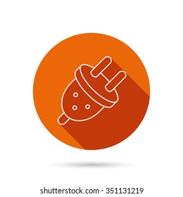 Electric plug icon. European socket sign. Round orange web button with shadow.