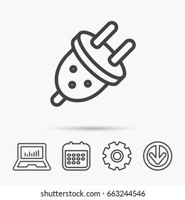 Electric plug icon. European socket sign. Notebook, Calendar and Cogwheel signs. Download arrow web icon. Vector