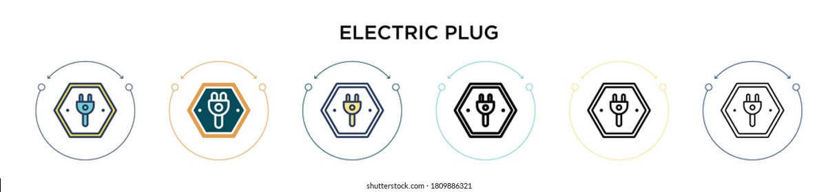 Electric plug icon in filled, thin line, outline and stroke style. Vector illustration of two colored and black electric plug vector icons designs can be used for mobile, ui, web
