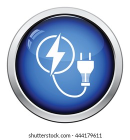 Electric plug icon. Glossy button design. Vector illustration.