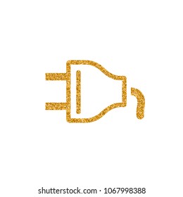 Electric plug icon in gold glitter texture. Sparkle luxury style vector illustration.