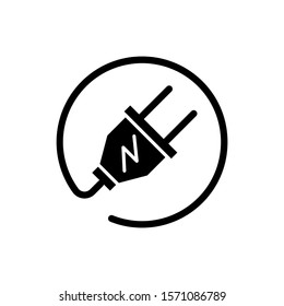 Electric plug icon isolated in black flat design on white background, Vector illustration