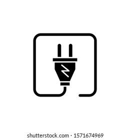 Electric plug icon isolated in black flat design on white background, Vector illustration