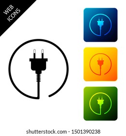 Electric plug icon isolated. Concept of connection and disconnection of the electricity. Set icons colorful square buttons. Vector Illustration