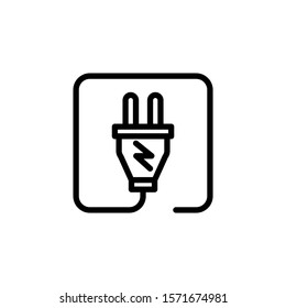 Electric plug icon isolated in line art style on white background, Vector illustration