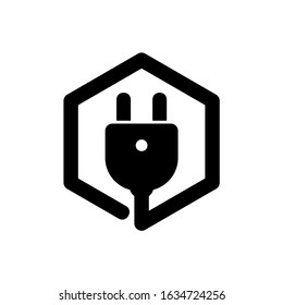 Electric plug icon isolated on hexagon shape white background. Vector illustration
