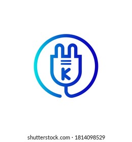 electric plug icon k letter logo with gradient