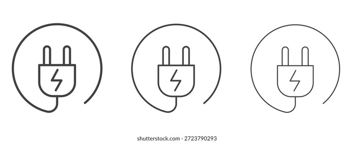 Electric plug icon in line art doodle style. Editable stroke outline sign, eps 10