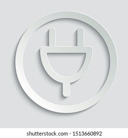  electric plug icon. line style icon          black vector symbol of  plug  paper icon  with shadow 