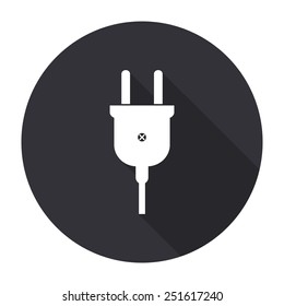 electric plug icon with long shadow - vector round button