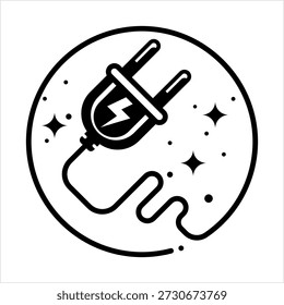 Electric Plug Icon, Male Fitting Connector For Electric Cord Wire Vector Art Illustration