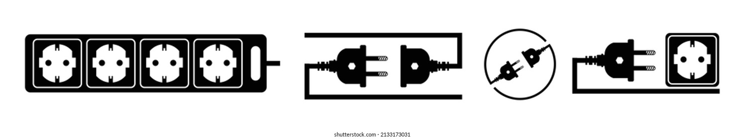  Electric plug icon and outlet socket unplugged,Electricity outlet socket power plug vector illustration icon