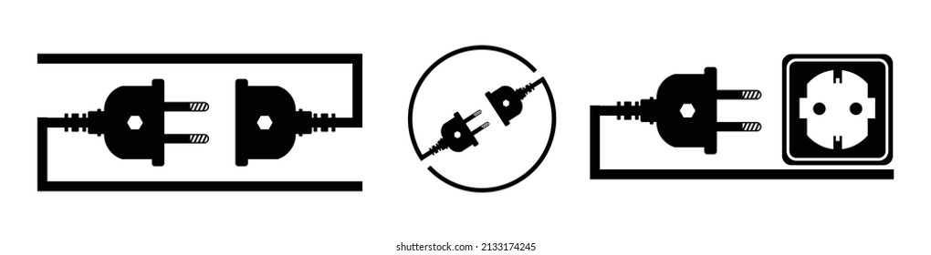  Electric plug icon and outlet socket unplugged,Electricity outlet socket power plug vector illustration icon