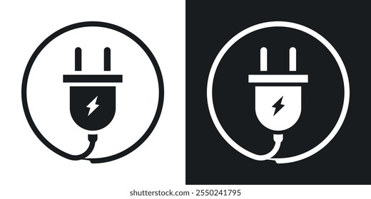 Electric plug icon pack in black color.