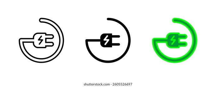 Electric plug icon. Power cord vector illustration. Electricity, energy efficiency and eco-friendly charging solutions symbol. Renewable energy, sustainable power and electric vehicle charging station