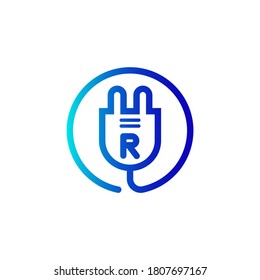 electric plug icon r letter logo with gradient