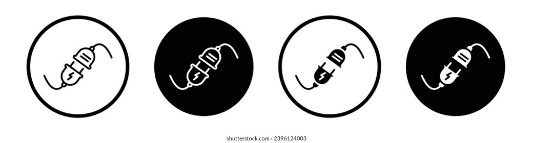 Electric plug icon set. cable socket vector symbol. disconnect connection sign in black filled and outlined