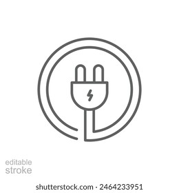 Electric plug icon. Simple outline style. Electrical socket, power, connect, cord, electro, electrician, cable, wire, energy concept. Thin line symbol. Vector illustration isolated. Editable stroke.
