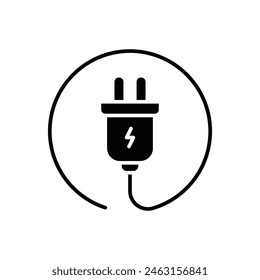 Icono de enchufe eléctrico. Estilo sólido simple. Enchufe eléctrico, alimentación, conexión, cable, electro, electricista, cable, alambre, concepto de energía. Silueta, símbolo de glifo. Ilustración vectorial aislada.