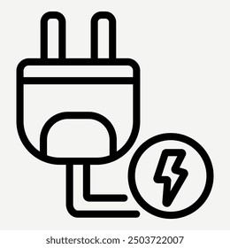 Icono de enchufe eléctrico es adecuado para ilustraciones de uso racional de la electricidad, infografías sobre energía eléctrica.