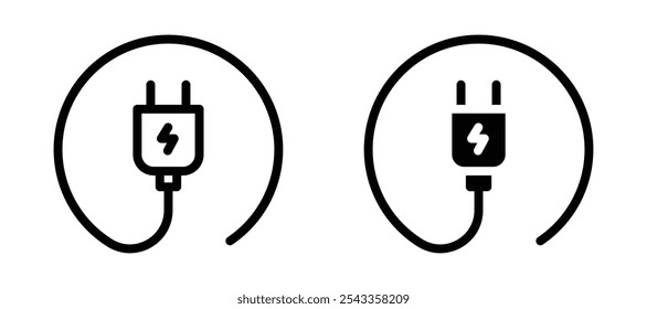 Coleção de símbolos de ícone de plugue elétrico sobre fundo branco.