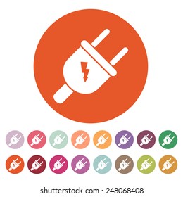 The electric plug icon. Electric plug symbol. Flat Vector illustration. Button Set