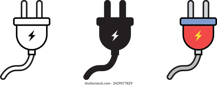 Electric Plug Icon, Symbol, Lined, Isolated and Colored Style. Vector Illustration