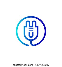 electric plug icon u letter logo with gradient