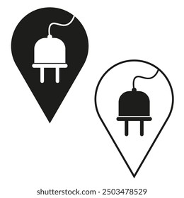 Electric plug icons. Black and white pointer symbols. Minimalist vector art.